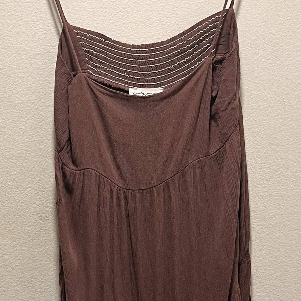 Carly Jean Lauren Dress Brown Strappy Tank Midi Dress Bohemian Peasant Size S